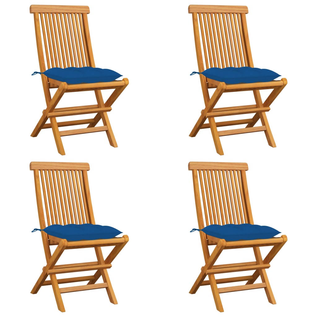 Chaises de jardin et coussins bleu lot de 4 Bois de teck massif