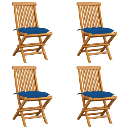 Chaises de jardin et coussins bleu lot de 4 Bois de teck massif