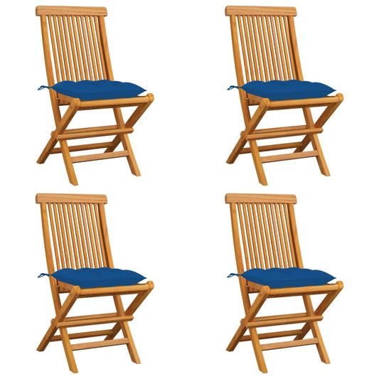 Chaises de jardin et coussins bleu lot de 4 Bois de teck massif