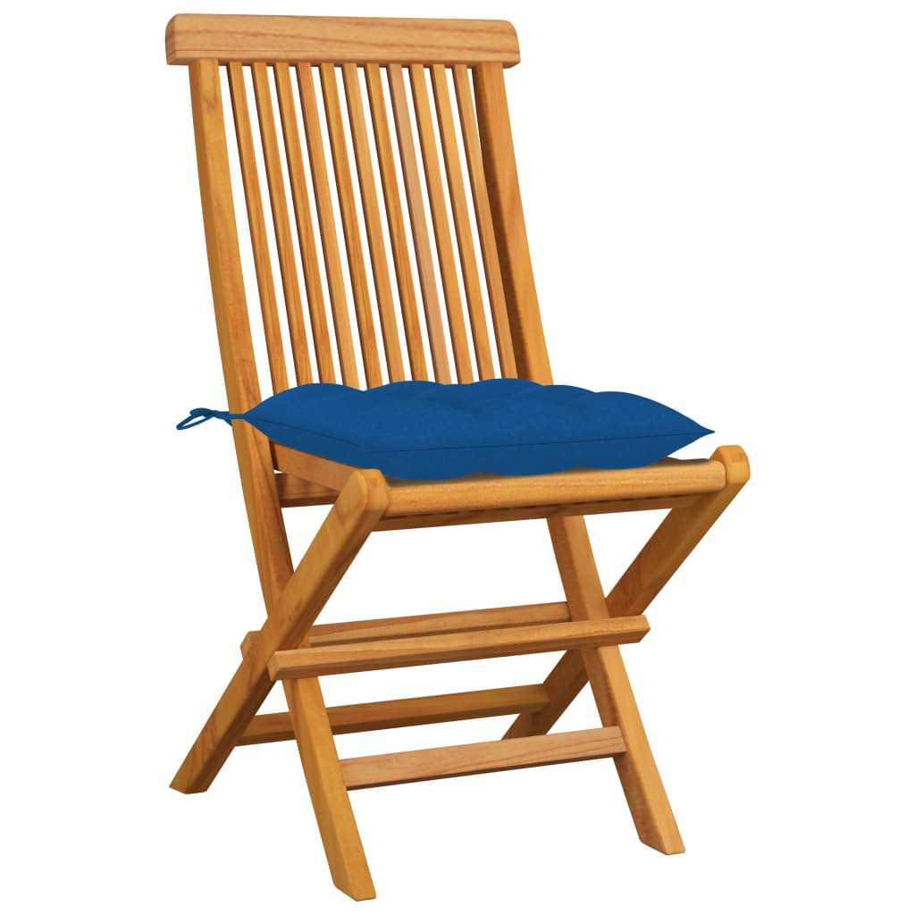 Chaises de jardin et coussins bleu lot de 4 Bois de teck massif