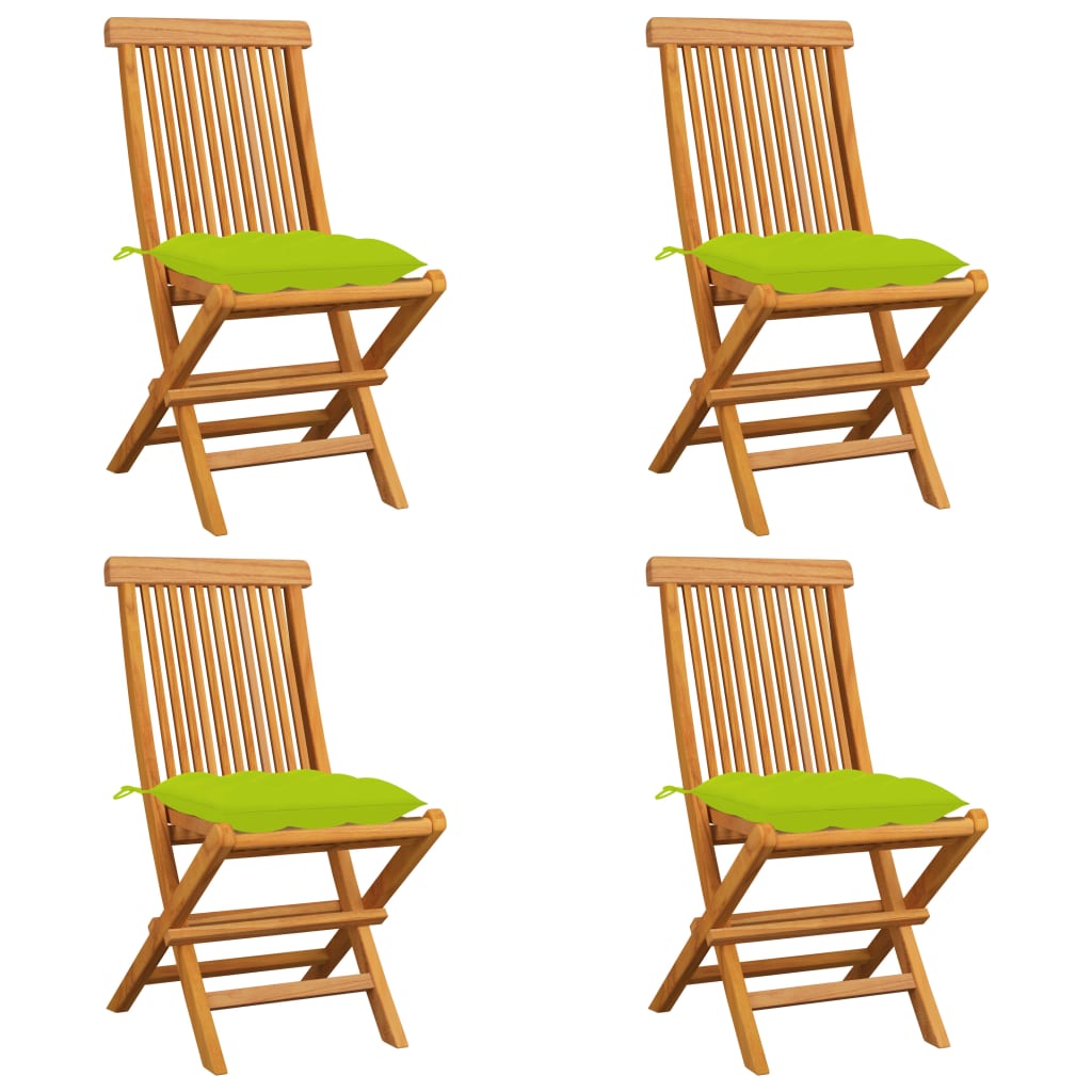 Chaises de jardin avec coussins vert vif lot de 4 Bois de teck