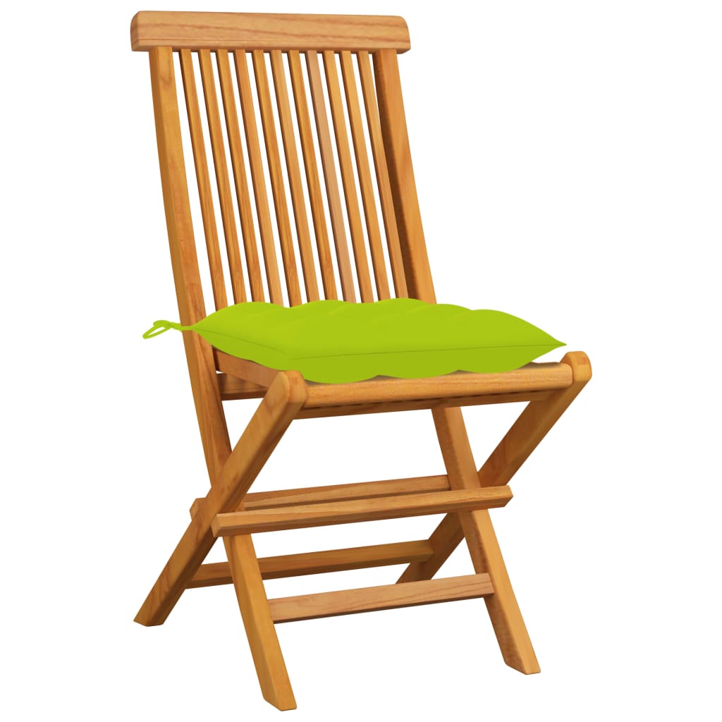 Chaises de jardin avec coussins vert vif lot de 4 Bois de teck