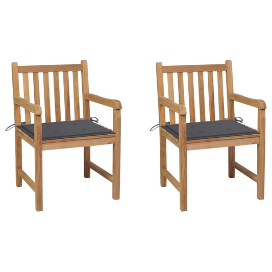 Chaises de jardin lot de 2 et coussins anthracite Bois de teck