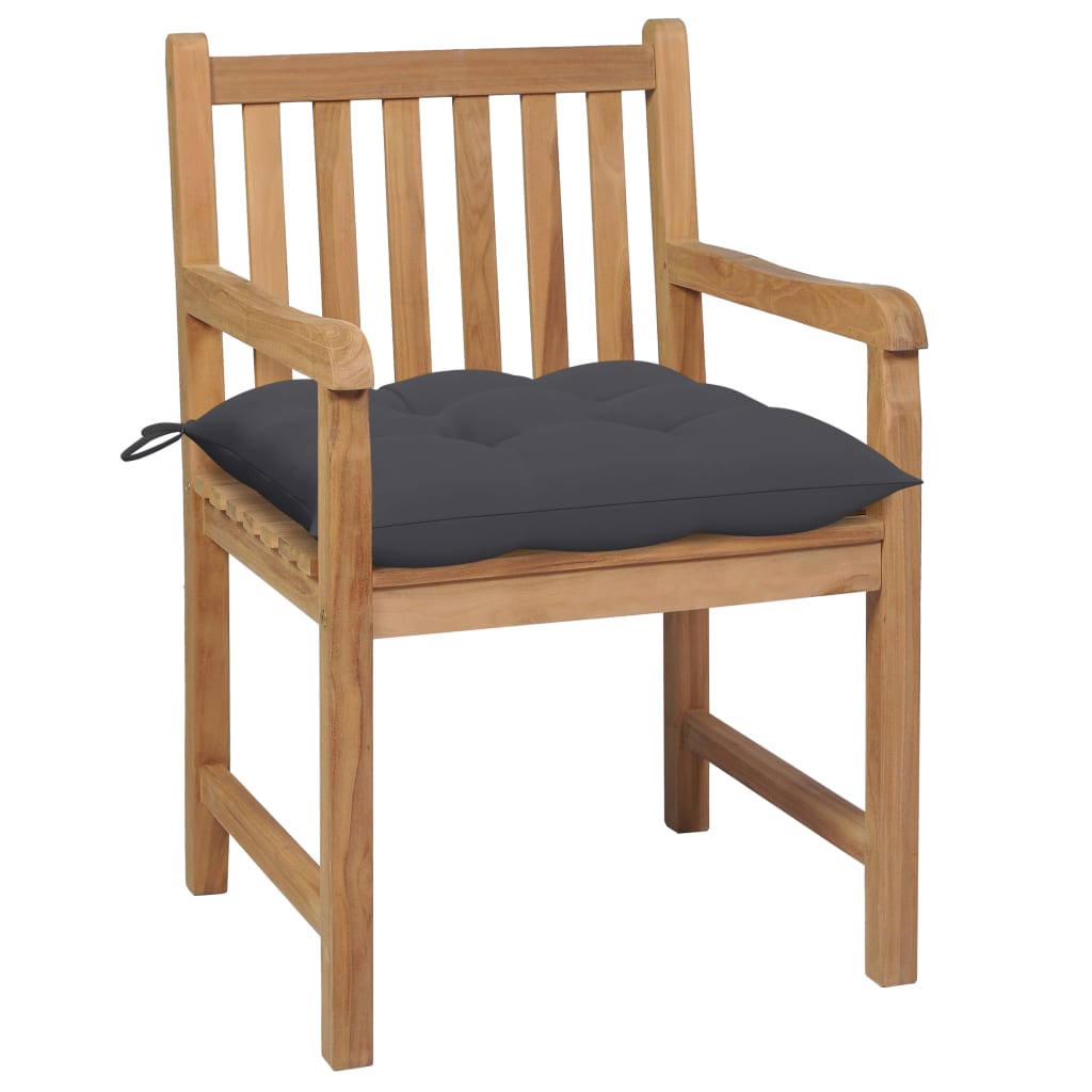 Chaises de jardin lot de 2 et coussins anthracite Bois de teck