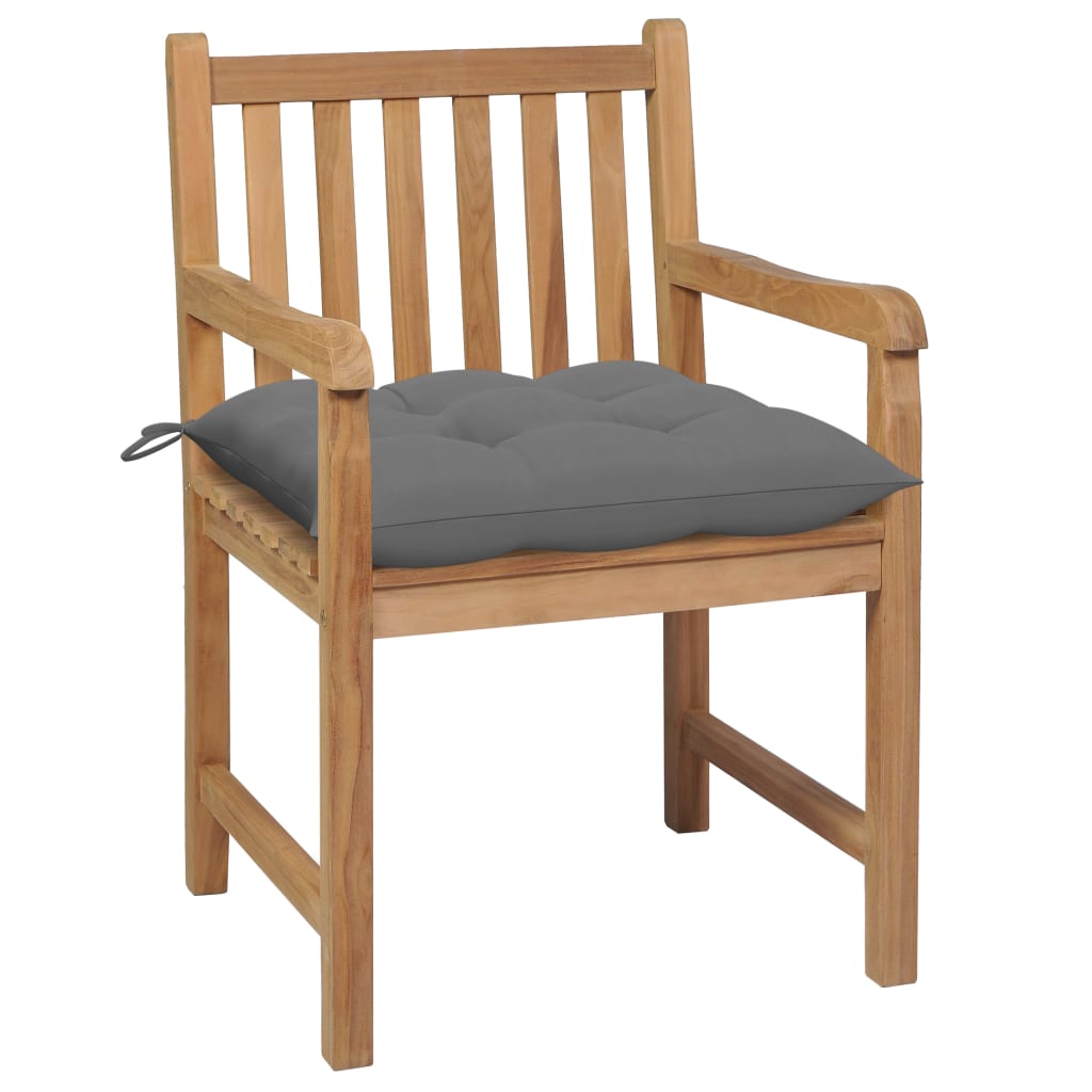 Chaises de jardin lot de 2 et coussins gris Bois de teck massif