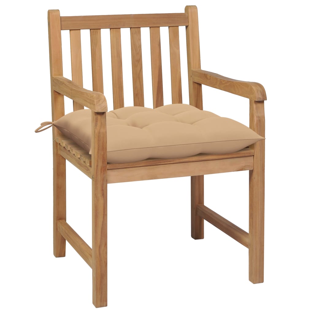 Chaises de jardin lot de 2 et coussins beige Bois teck massif