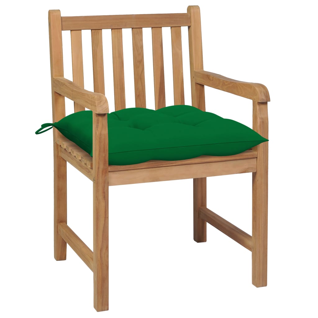 Chaises de jardin lot de 2 et coussins vert Bois de teck massif