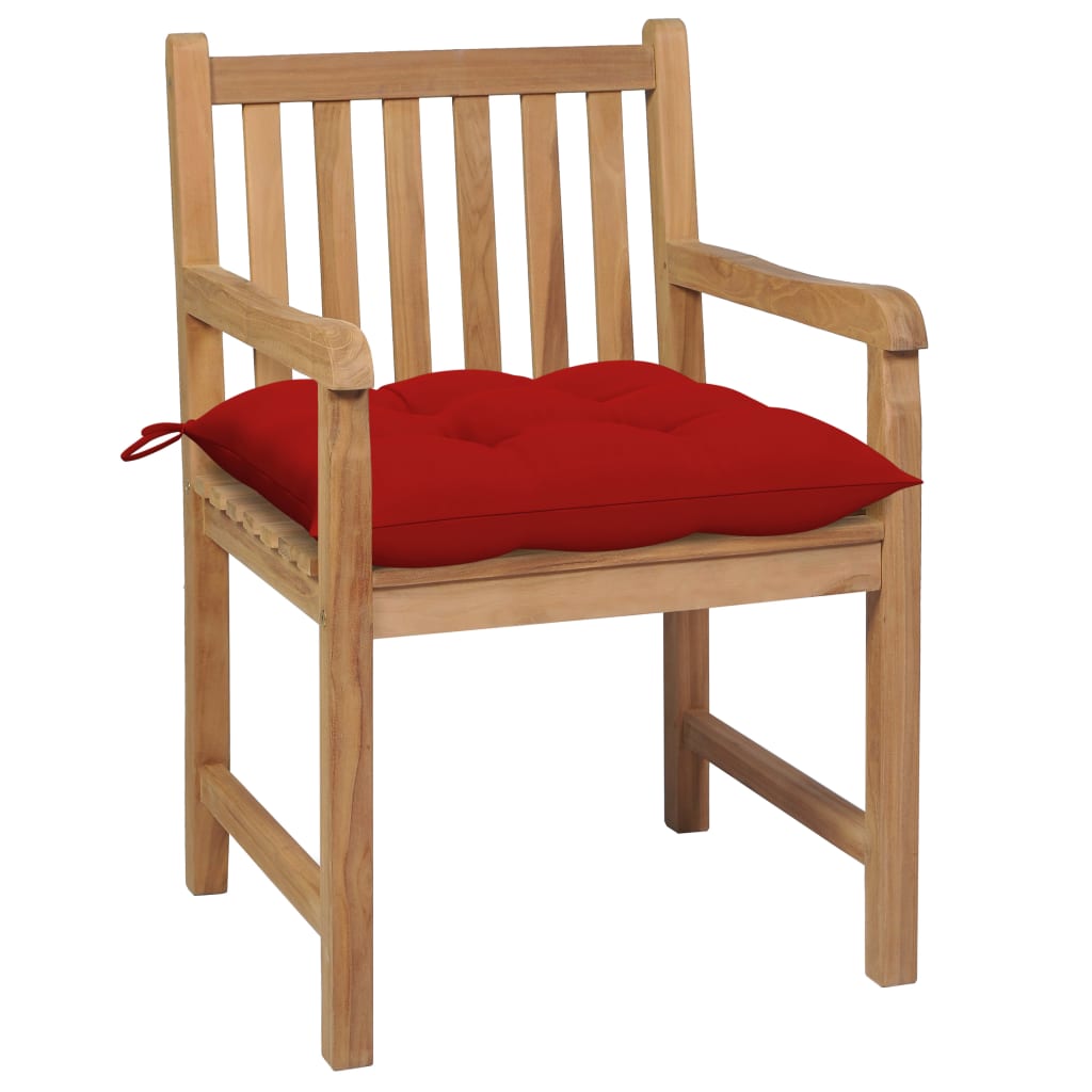 Chaises de jardin lot de 2 et coussins rouge Bois teck massif