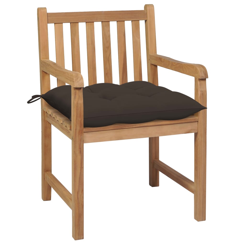 Chaises de jardin lot de 2 et coussins taupe Bois teck massif