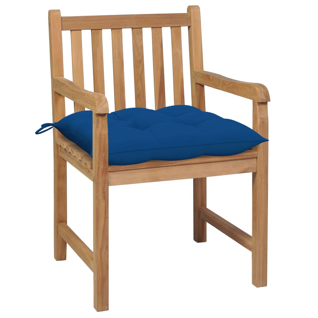 Chaises de jardin lot de 2 et coussins bleu Bois de teck massif