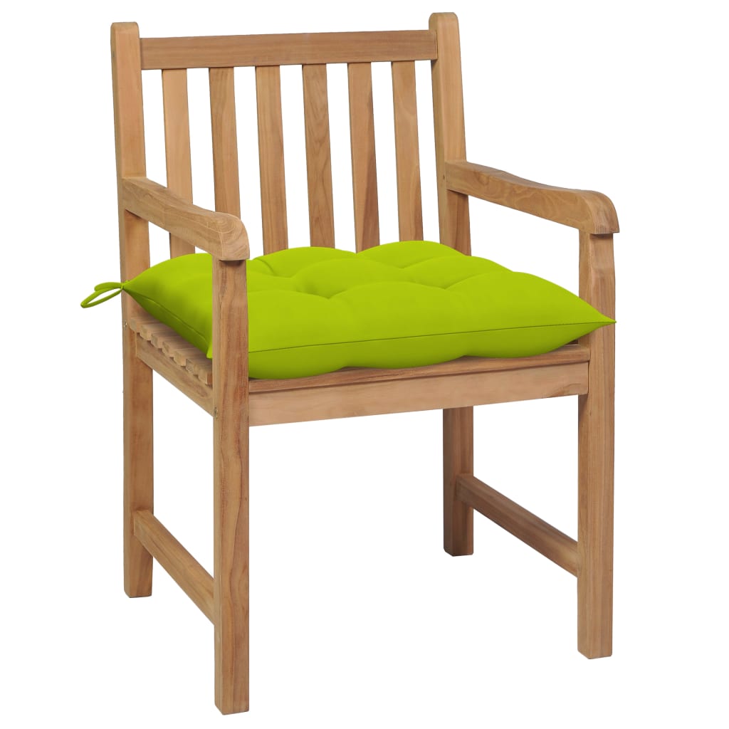 Chaises de jardin lot de 2 avec coussins vert vif Teck massif