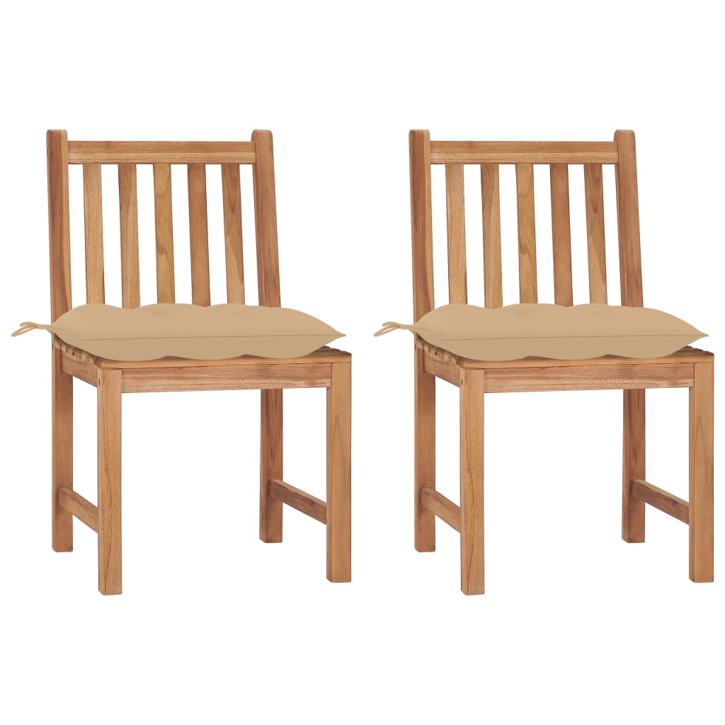 Chaises de jardin lot de 2 avec coussins Bois de teck massif