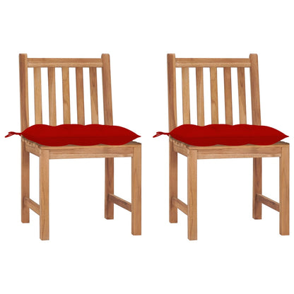 Chaises de jardin lot de 2 avec coussins Bois de teck massif