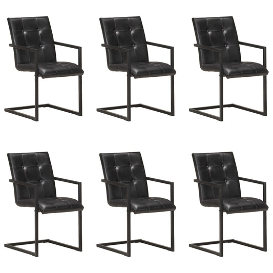 Chaises à manger cantilever lot de 6 noir cuir véritable