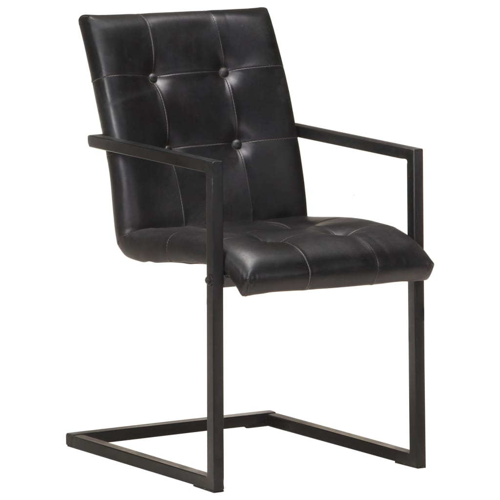 Chaises à manger cantilever lot de 6 noir cuir véritable