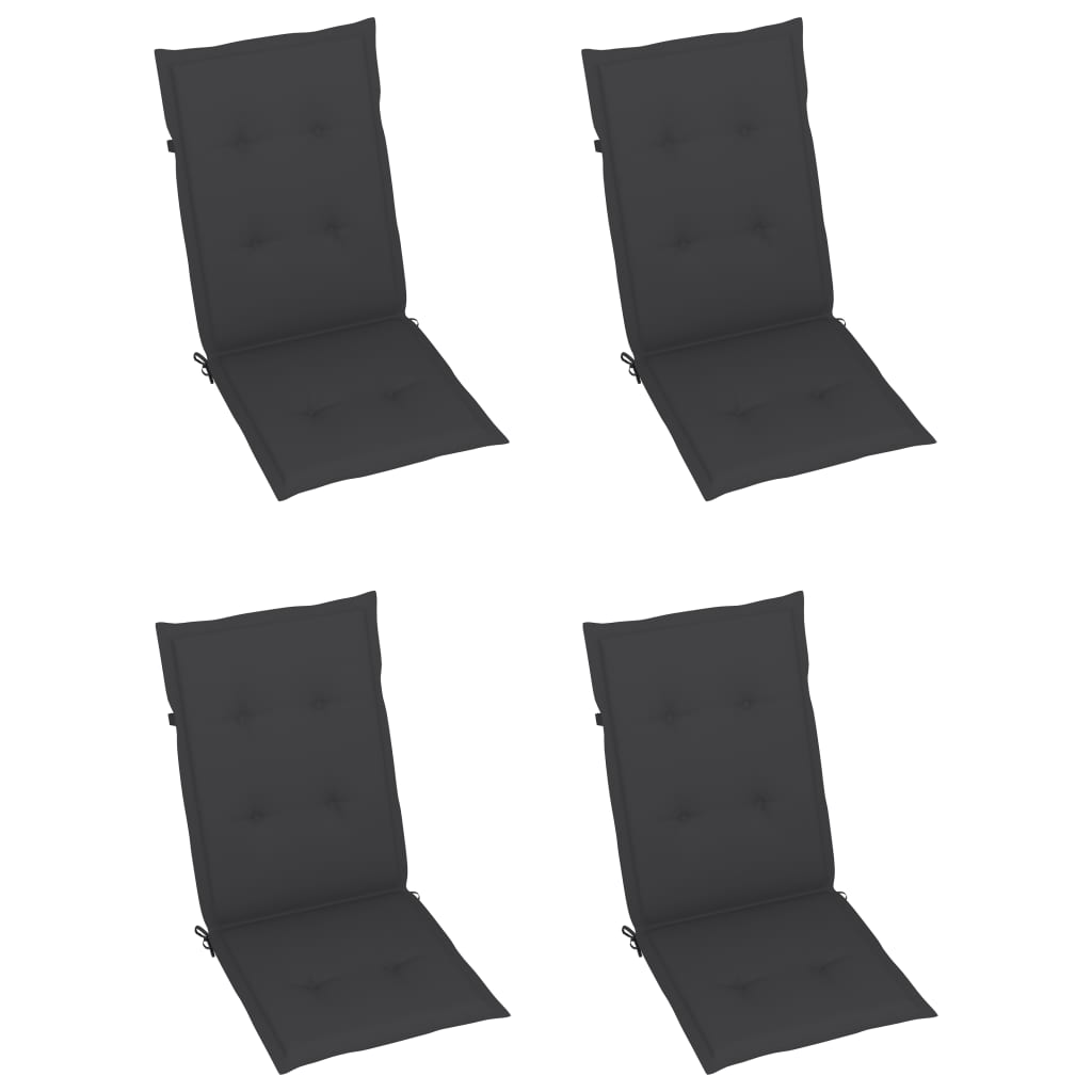 Chaises de jardin lot de 4 avec coussins anthracite Teck solide