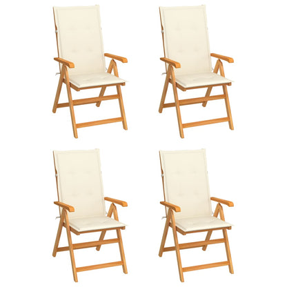 Chaises de jardin lot de 4 avec coussins crème Bois teck solide