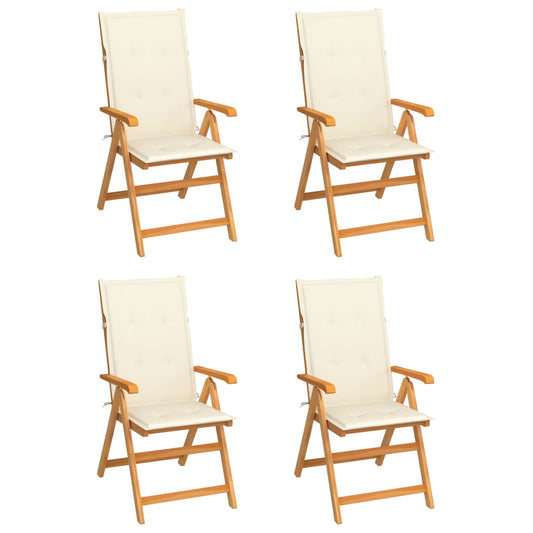 Chaises de jardin lot de 4 avec coussins crème Bois teck solide