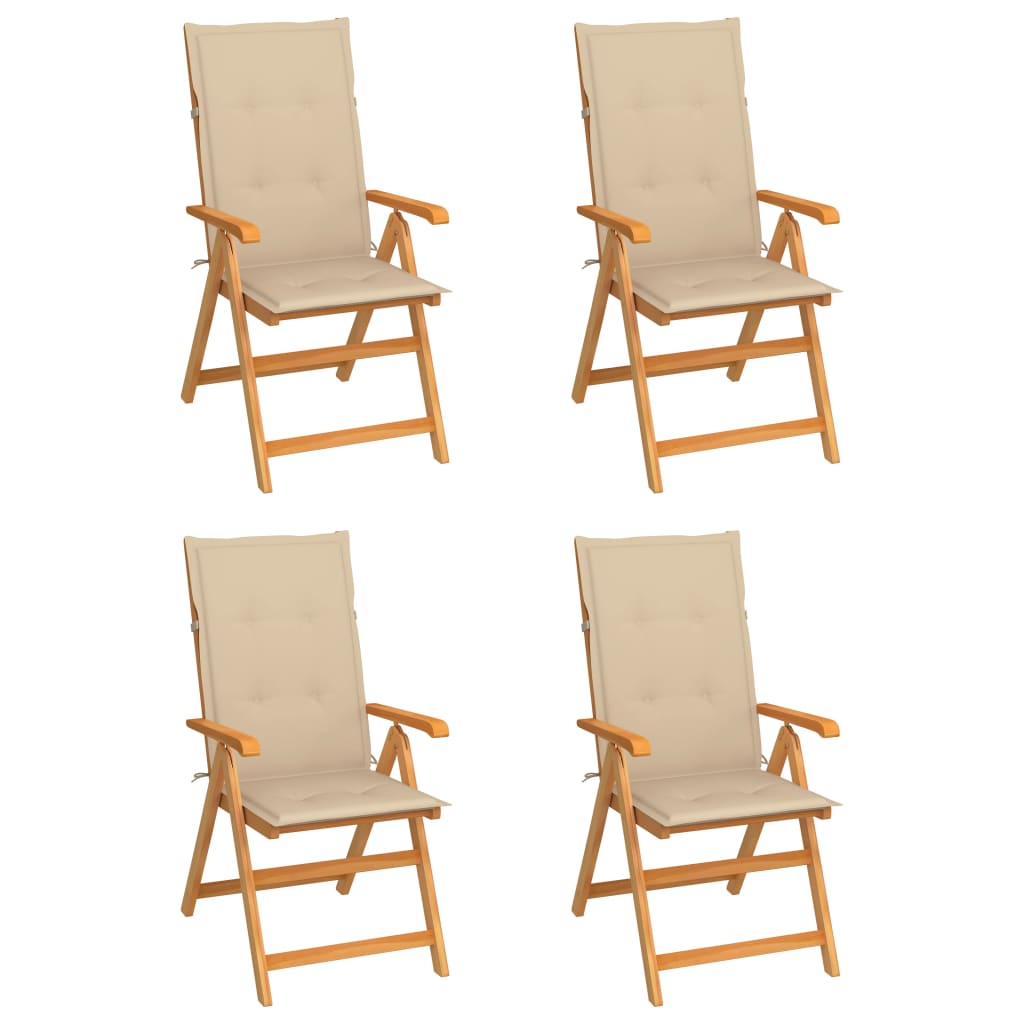 Chaises de jardin lot de 4 avec coussins beige Bois teck solide