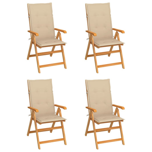 Chaises de jardin lot de 4 avec coussins beige Bois teck solide