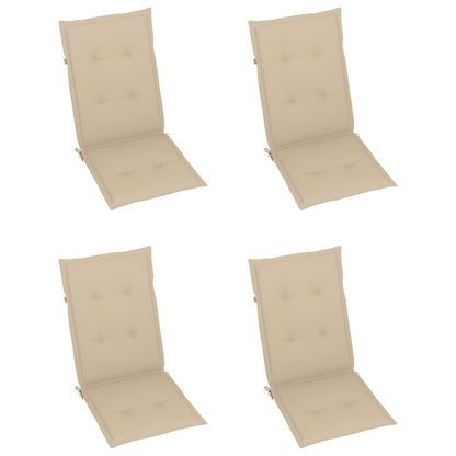 Chaises de jardin lot de 4 avec coussins beige Bois teck solide