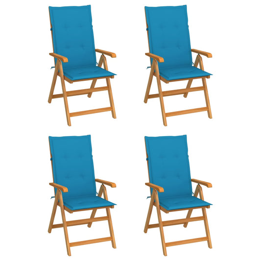 Chaises de jardin lot de 4 avec coussins bleu Bois teck solide