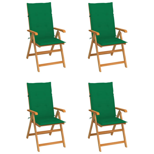 Chaises de jardin lot de 4 avec coussins vert Bois teck solide