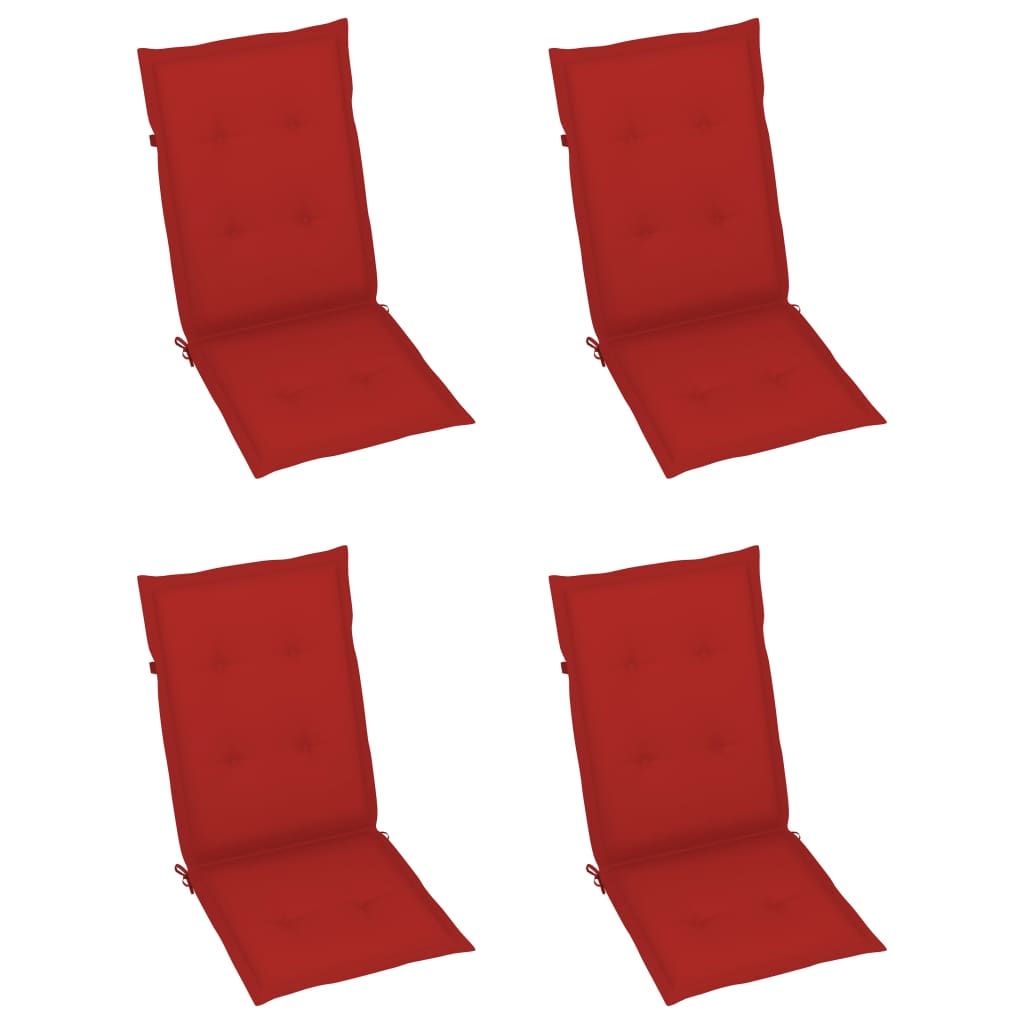 Chaises de jardin lot de 4 avec coussins rouge Bois teck massif