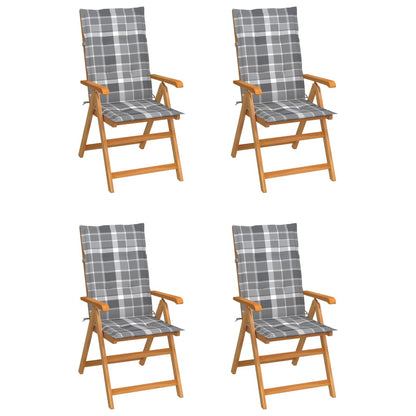 Chaises de jardin lot de 4 coussins à carreaux gris Teck solide