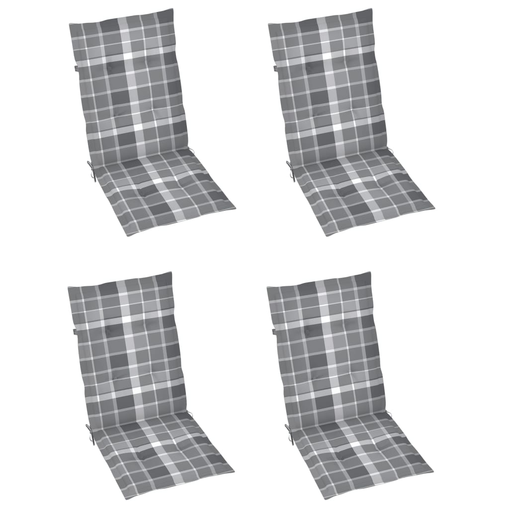 Chaises de jardin lot de 4 coussins à carreaux gris Teck solide