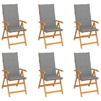 Chaises de jardin lot de 6 avec coussins gris Bois teck massif