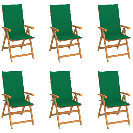 Chaises de jardin lot de 6 avec coussins vert Bois teck massif