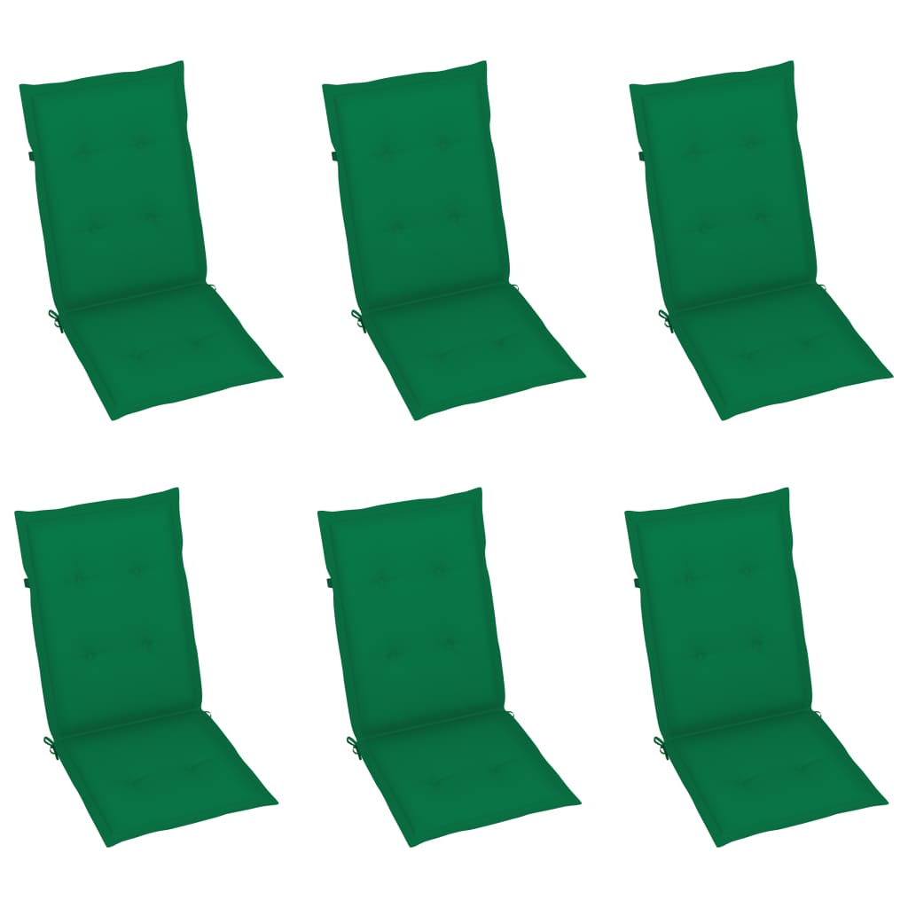 Chaises de jardin lot de 6 avec coussins vert Bois teck massif