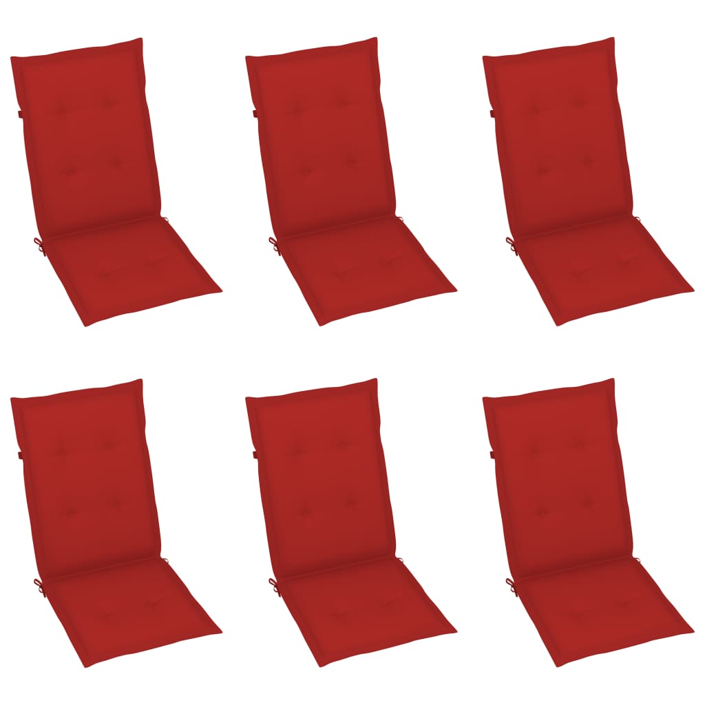 Chaises de jardin lot de 6 avec coussins rouge Bois teck massif