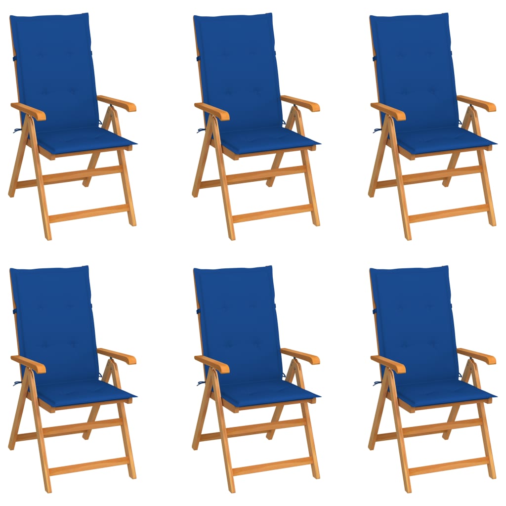 Chaises de jardin lot de 6 avec coussins bleu royal Bois teck