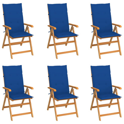 Chaises de jardin lot de 6 avec coussins bleu royal Bois teck