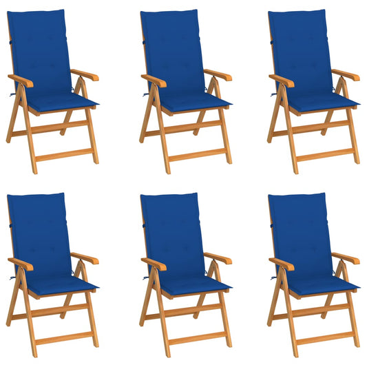 Chaises de jardin lot de 6 avec coussins bleu royal Bois teck