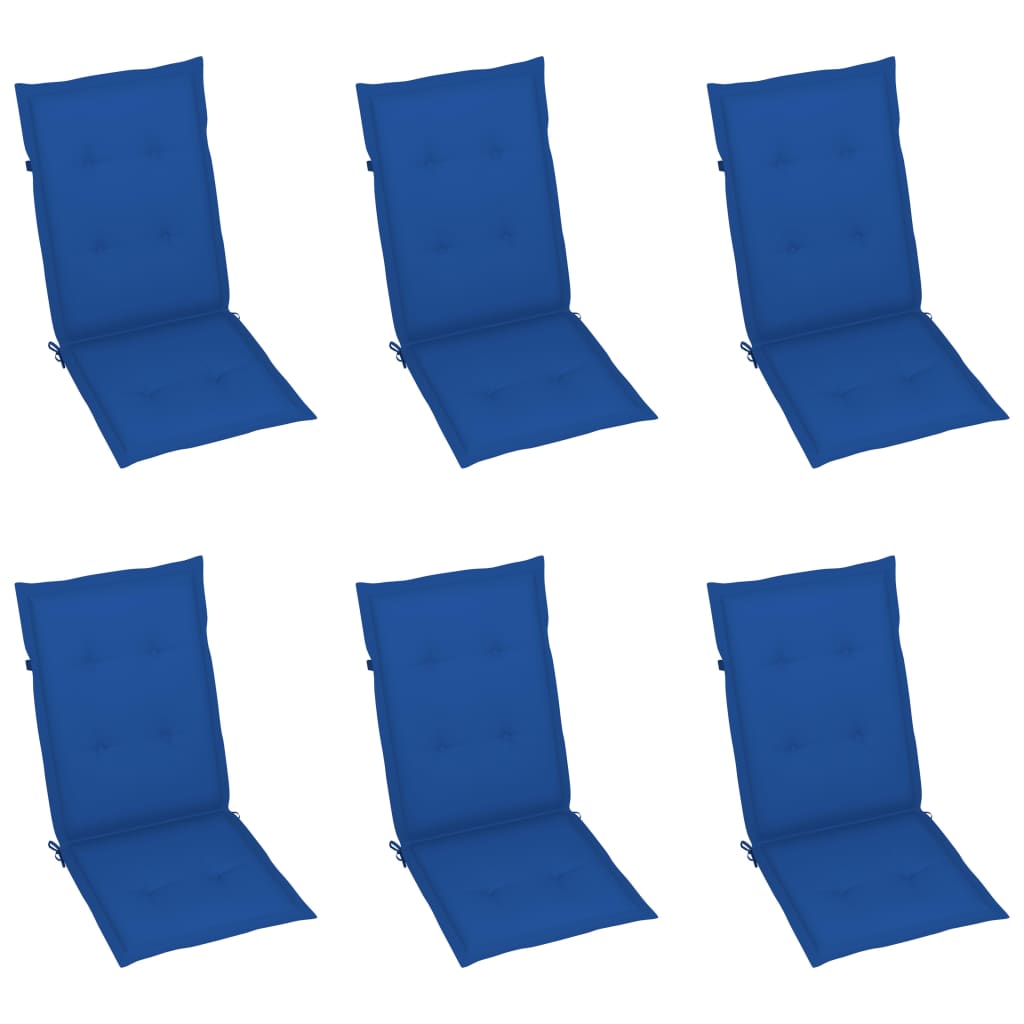 Chaises de jardin lot de 6 avec coussins bleu royal Bois teck