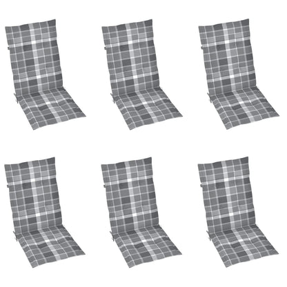 Chaises de jardin lot de 6 et coussins carreaux gris Bois teck