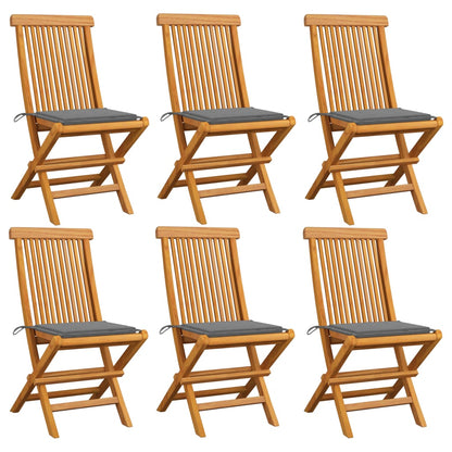 Chaises de jardin et coussins gris lot de 6 Bois de teck massif