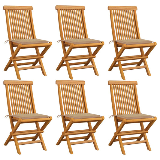 Chaises de jardin et coussins beige lot de 6 Bois teck massif