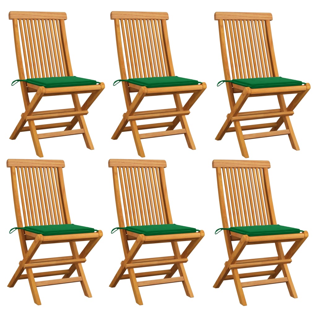 Chaises de jardin et coussins vert lot de 6 Bois de teck massif