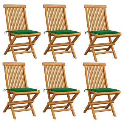 Chaises de jardin et coussins vert lot de 6 Bois de teck massif