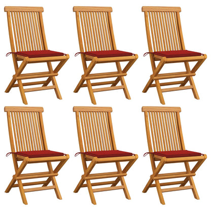 Chaises de jardin et coussins rouge lot de 6 Bois teck massif