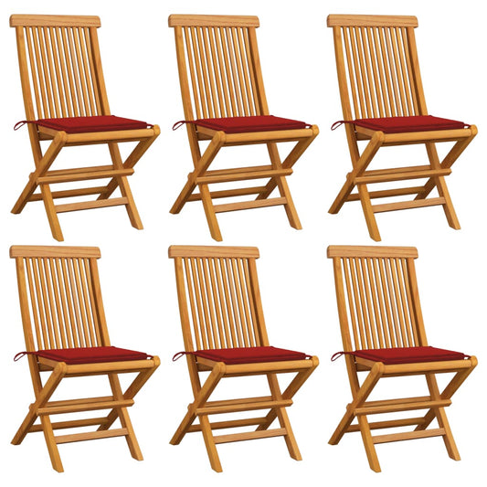 Chaises de jardin et coussins rouge lot de 6 Bois teck massif