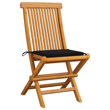 Chaises de jardin et coussins noir lot de 6 Bois de teck massif