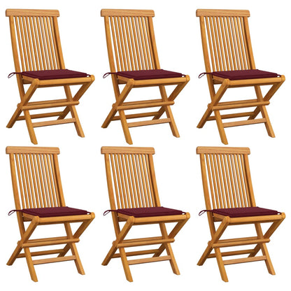 Chaises de jardin avec coussins rouge bordeaux lot de 6 Teck