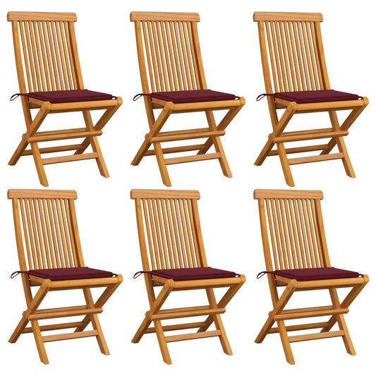 Chaises de jardin avec coussins rouge bordeaux lot de 6 Teck