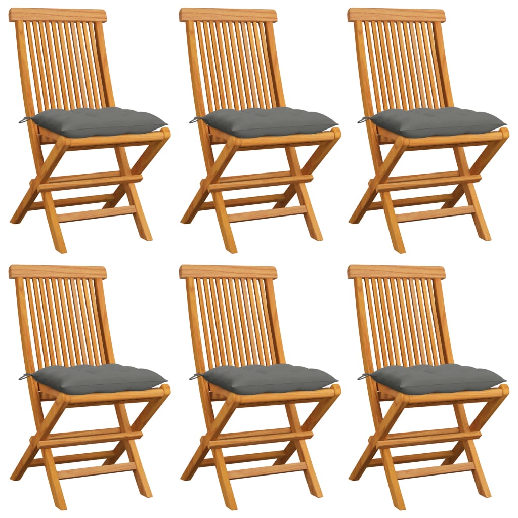 Chaises de jardin et coussins gris lot de 6 Bois de teck massif