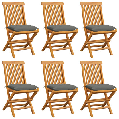 Chaises de jardin et coussins gris lot de 6 Bois de teck massif